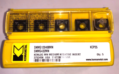 KENNAMETAL CARBIDE INSERTS QUANTITY 5 SNMG120408MN KCP25 SNMG432M