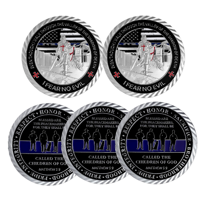 5Pcs Thin Blue Line Police Law Enforcement Officer Challenge Coin I Fear No Evil