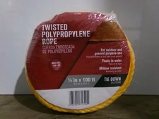 Twisted Polypropylene Rope 1/4in x 100ft, Tie Down, General Purpose, New A2