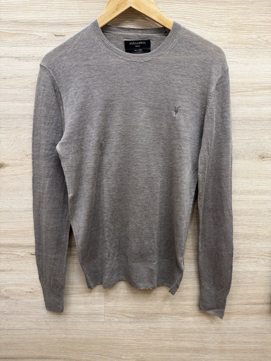 AllSaints Gray Linen Crew Neck Opus Jumper Sweater Top Mens Size Small