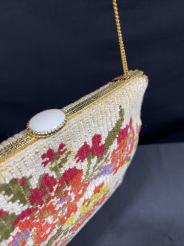 Vintage Delill Beaded Floral Evening Purse Bag Hardware Beaded Strap - Picture 4 of 15