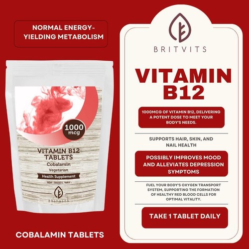 Vitamin B12 1-a-day Supplement Veg 60 Tablets - BRITVITS - Picture 4 of 5
