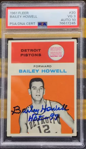 BAILEY HOWELL 1961 Fleer SIGNED #20 PSA/DNA 3, 10 Auto RC ROOKIE PISTONS HOF