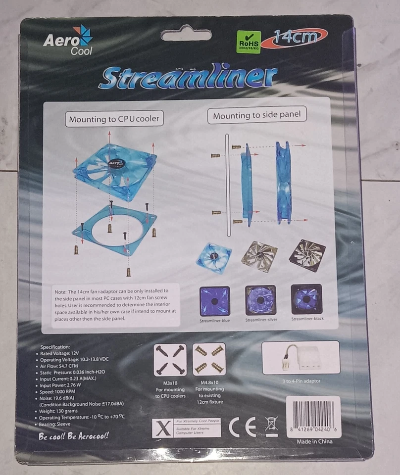 NEW - 14cm Streamliner Aero Cool Computer Fan 12cm - 13.5 13.8 & 14 cm adapter - Image 2 of 2