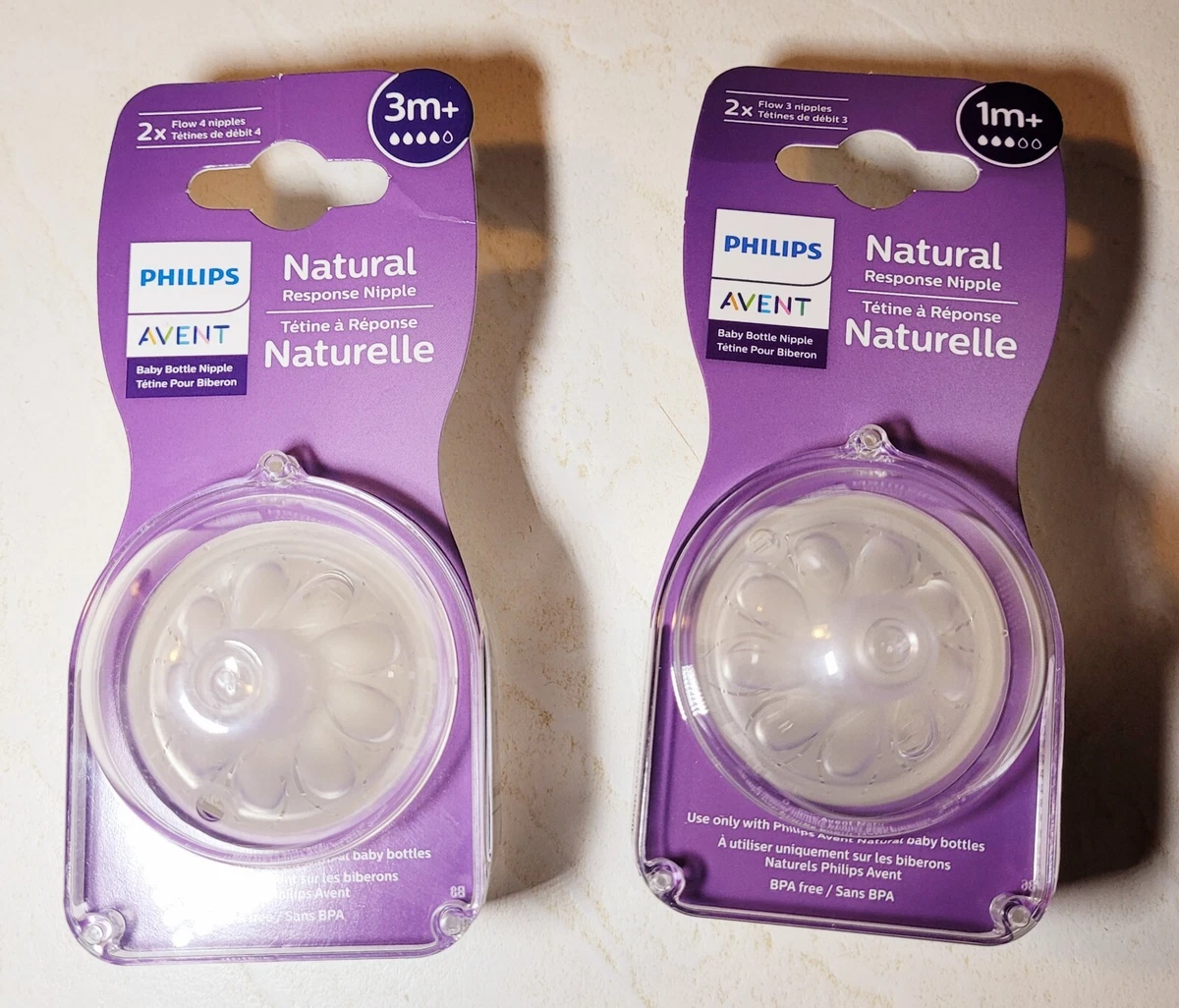 Philips Avent 2-Pack Natural 1 3 Months 4 Flow Newborn Baby BOTTLE NIPPLES