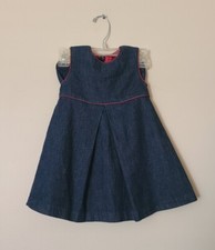 Vtg Baby Gap Denim Dress and Bloomers w/ Deep Red Satin Lining Piping Sz 18 MO.