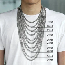 10MM 16-36INCH Men's Silver Stainless Steel Curb Cuban Chain Necklace Choker