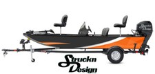 Boat Wrap Orange White Black Vinyl Graphic Decal Kit Fishing Abstract Wave Line