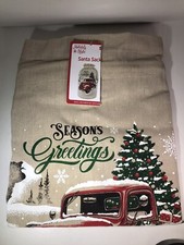 Beige SANTA SACK Gift Bag 24" x 25" Holiday Style Seasons Greetings Tree Truck