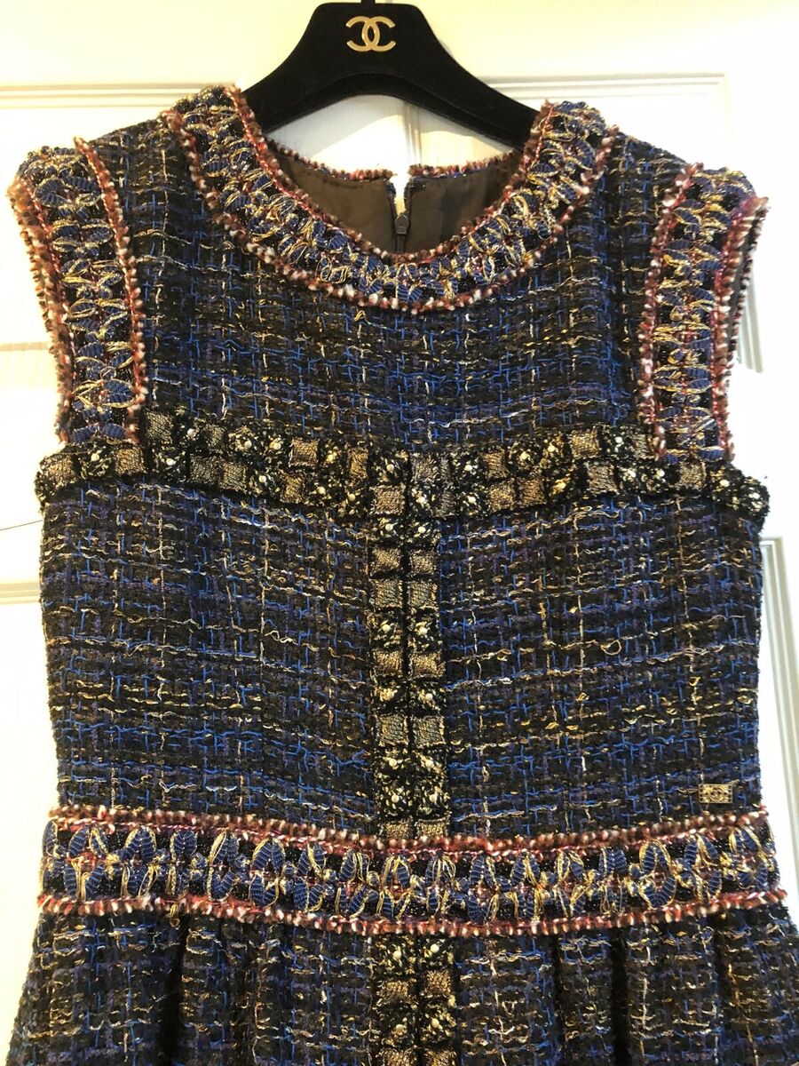 CHANEL 11A Paris- Byzance TWEED Blue Multicolor Gold Dress CHANEL 11A Paris- Byzance TWEED Blue Multicolor Gold Dress