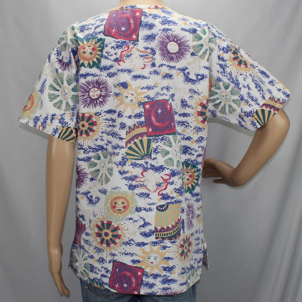 Crest Short Sleeve Small Scrub Top Suns and Moons Side Slits V Neck Made in USA - Image 3 of 4