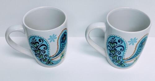 (2) Taza de café taza de té con patrón geométrico de cachemira azul Norfolk verde azulada - Imagen 2 de 4