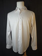 Sz M Men's Shirt Flex Button Up, White Lg Sleeves New