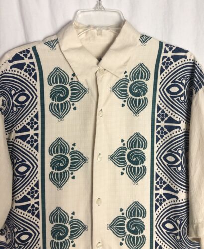 Tommy Bahama Button Up Silk Shirt Mens Beige L Short Sleeve Hawaiian Geometric - Imagen 2 de 5