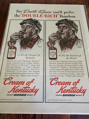 Vintage 1940 Cream Of Kentucky Bourbon Double Reason ad