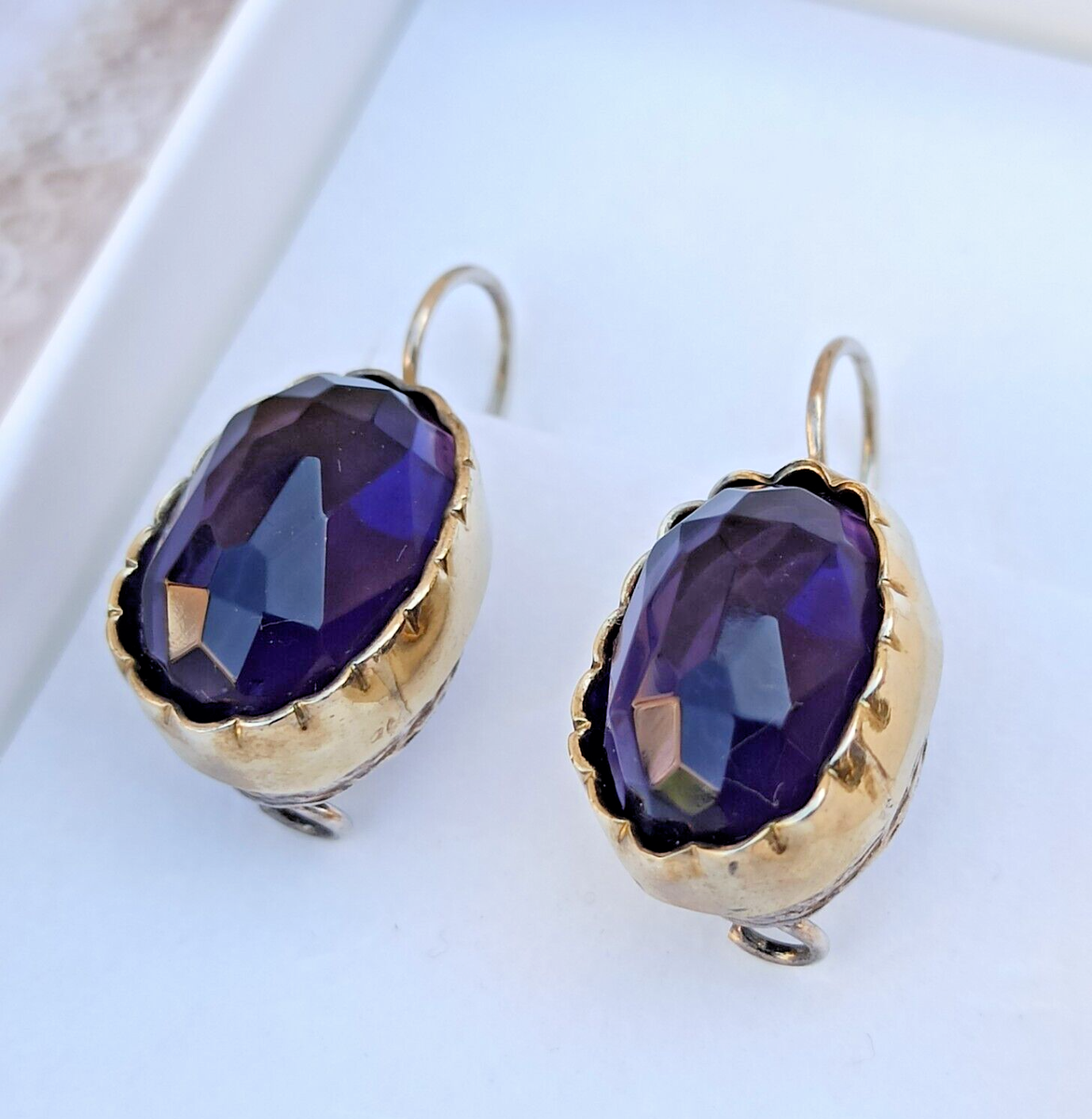 Royal Purple Rolled Gold Silver Earrings Handmade Fine Israel