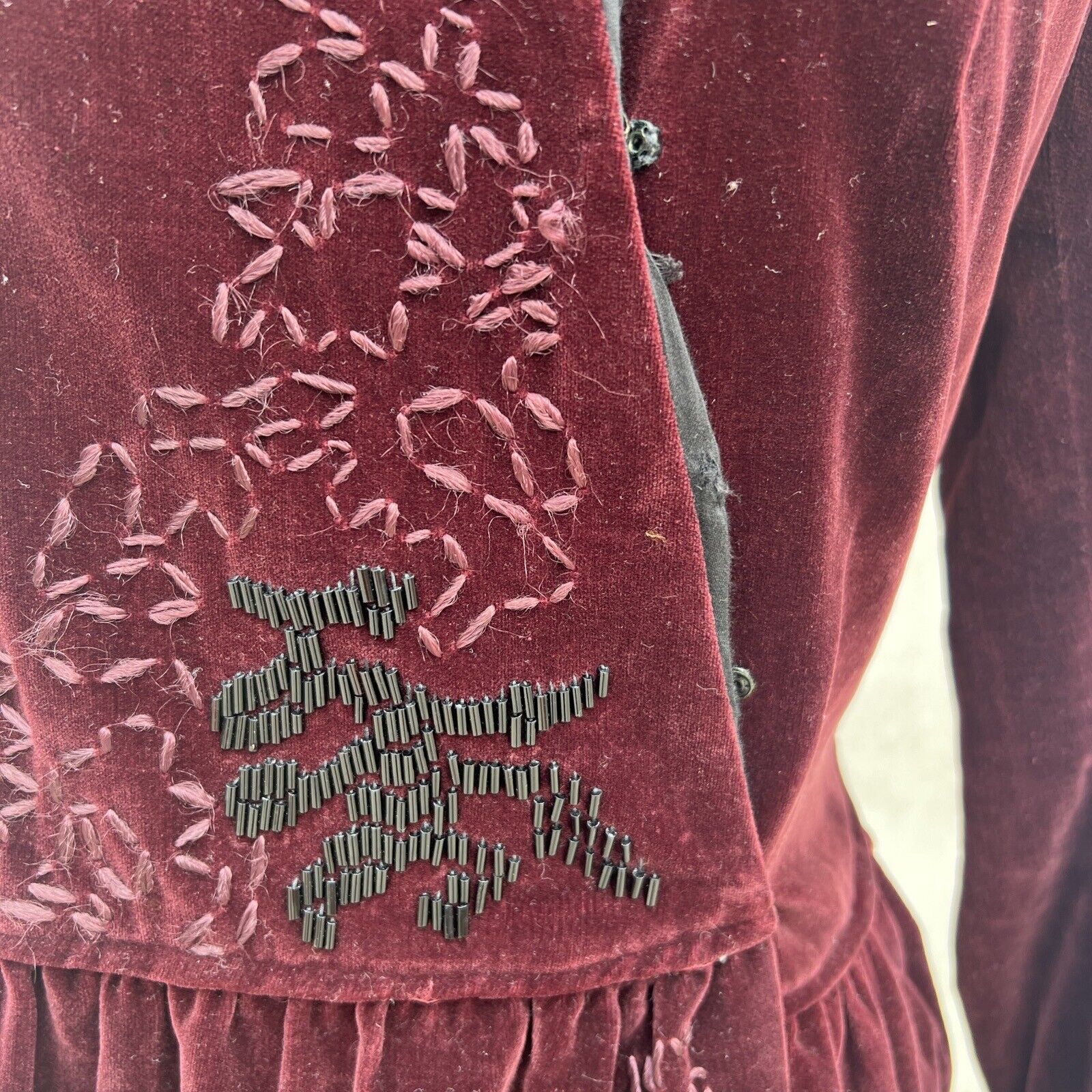 Antique Edwardian 1910s Maroon Silk Velvet Dress … - image 5