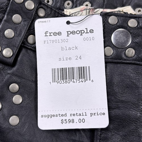 Free People Studded Leather Pants Womens 24 Black Flare Bottoms Luxury Cowboy - Picture 6 of 15