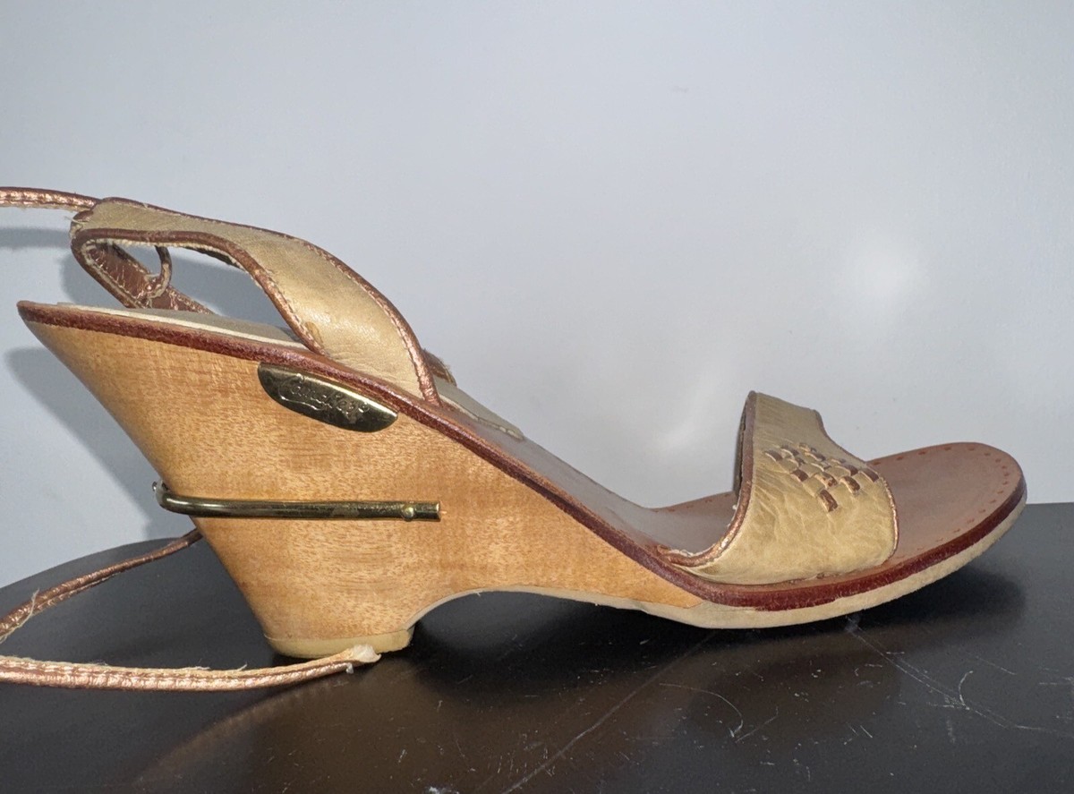 Vtg Size 8 70s 80s Candies Shoes Wedge Wood Heel Ankle Strap