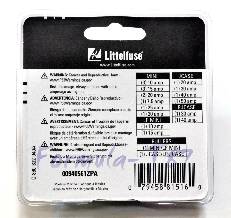 Kit de fusibles de emergencia Littelfuse 00940561ZPA GMC MINI LP MINI LP JCASE LPJCASE Fit Foto 3 de 3