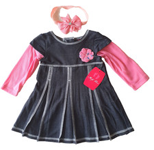 Baby Mädchen Kleid Jeans-Optik mit Stirnband...