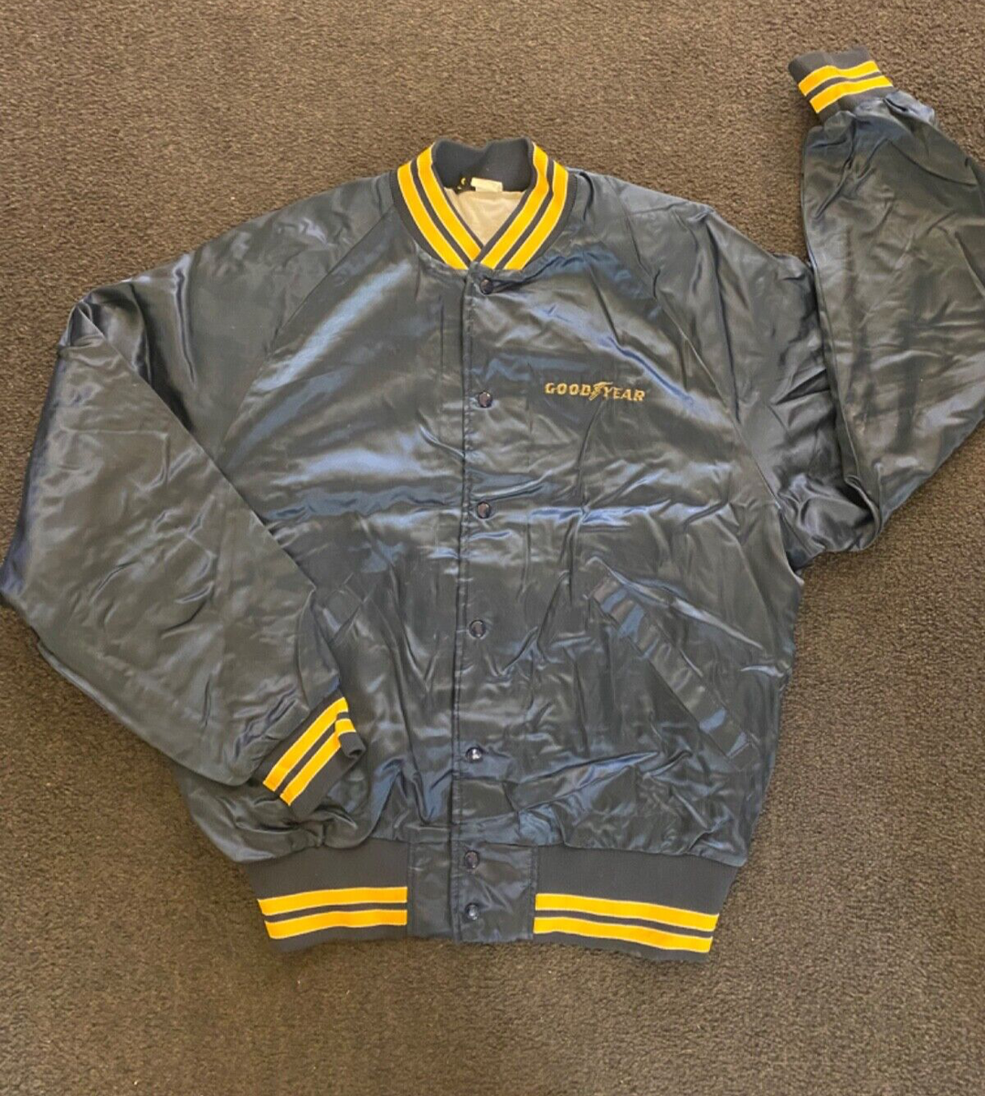 Vintage Goodyear Racing Apparel Navy Blue Snap Button Jacket Sz XL