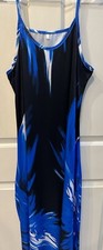 Ladies Abstract Blue/Black/White Spaghetti Strap Long  Sundress -Sz 14-16 NEW