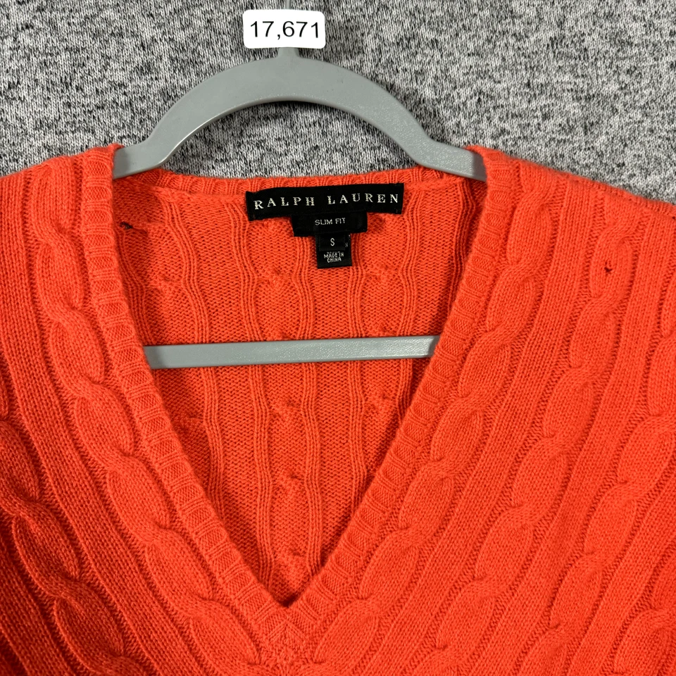 Suéter Ralph Lauren Etiqueta Negra Para Mujer Talla Pequeña Naranja Cachemira Calce Ajustado Foto 3 de 4