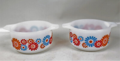 Schott Mainz Jena Glas 2 Glasschalen Milchglas Schüssel Blumen mit Henkeln