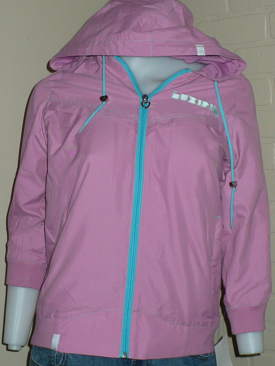 NEW LUXIRIE PINK TEAL LINING SOFT WINDBREAKER JACKET HOODIE S SMALL