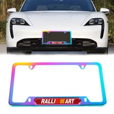 1x Ralliart Neo Chrome Stainless Steel License Plate Frame & Red Carbon Emblem