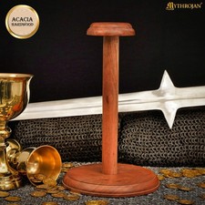 Viking Helmet Stand Medieval Knight Hat Display Table Top Wooden Holder 18 Inch