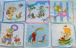 Lot of 6 Adorable Vintage Novelty Child Animal Hankie Handkerchiefs