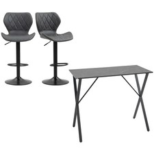 HOMCOM Set Tavolo Bar e 2 Sgabelli Alti Effetto Marmo Nero e Finta Pelle Grigio