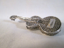 Rara spilla chitarra vintage fatta a mano in filigrana argento sterling