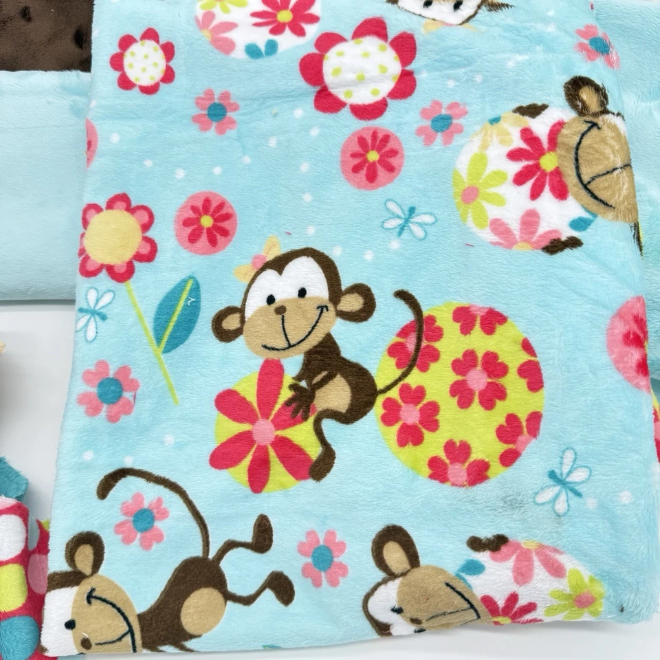 Lot Minky Fleece Baby Fabric 1 Monkey Print (2/3 yard) Pink Brown Blue Remnants - Image 4 of 4