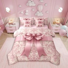 Bowknot Bedding for Girls Princess Kids Full Bed Sheets and Comforter Set Dam...