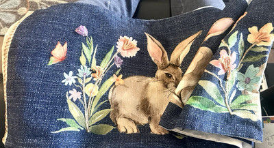 Tabitha Webb Home Easter Table Runner 14'' x 72'' Bunny Yarn Embroidered Rabbits