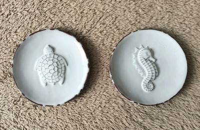 Mud Pie Coral Reef Tidbit Appetizer Dishes Sea Turtle Seahorse S/2 READ