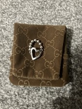 Sterling Silver Gucci Heart Bobble Toggle Bead Boule Ring With Pouch Size L