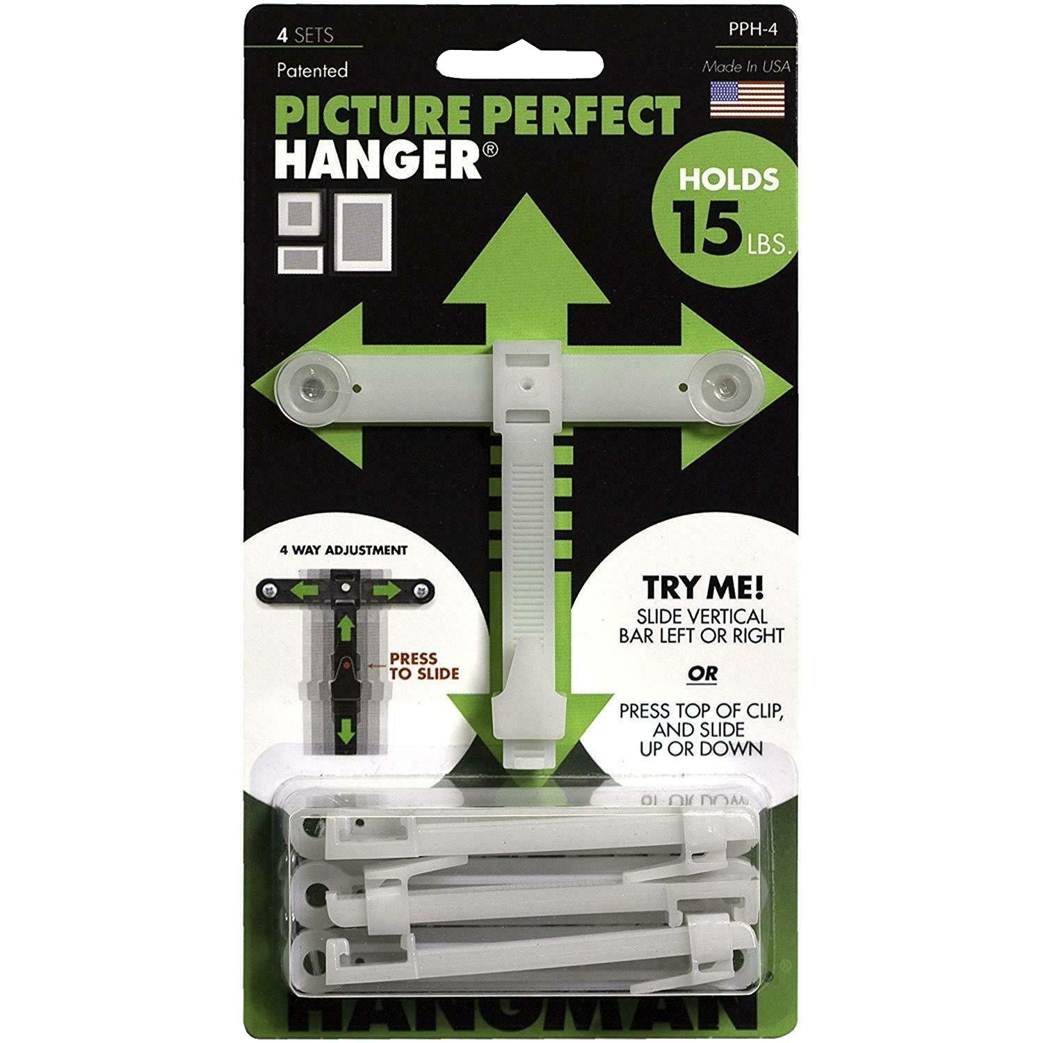 Adjustable Picture Perfect Hanger x 4 Hangman Straight Frame Hanging