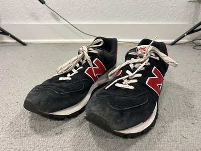 New Balance 574 Shoes Mens Size 10.5 Black Suede Red Running Sneaker Casual