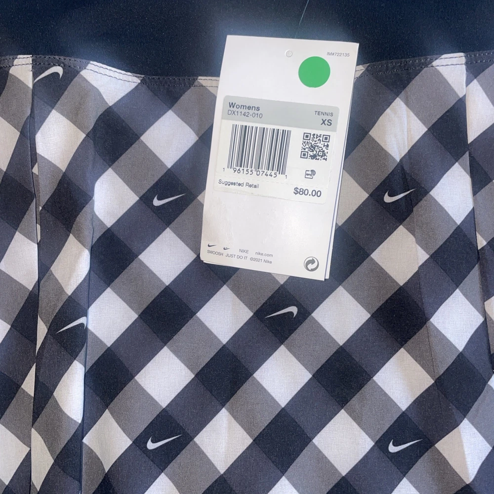 Nike Dri-Fit Club Womens XS Black White Checkered Tennis Skirt