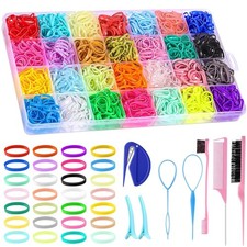 28 Colors Rubber Bands with 8 Hair Styling Tools, 1500 Pcs Colorful Elastic Ties