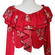 Nasty Gal Ruffle Crop Womens Top Sz  Red4 Milkmaid Cottagecore Floral  Fairy Y2K