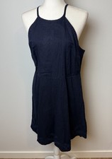 GAP Linen-cotton embroidery fit & flare dress Navy Blue Pockets Size 12