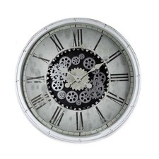 OROLOGIO MAXI PARETE VETRO INGRANAGGI MOVIMENTO 76X76 CM BIANCO CORNICE PLASTICA