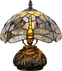 Tiffany Style Dragonfly Table Lamp - 10" Brown Stained Glass Desk Light