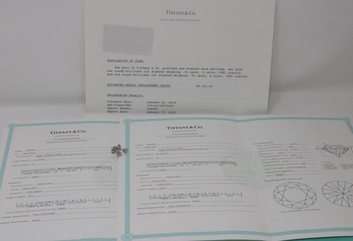 Tiffany & Co Platinum Round Brilliant Cut Diamond Stud Earrings .70ct VVS1 G $9K - Picture 2 of 6