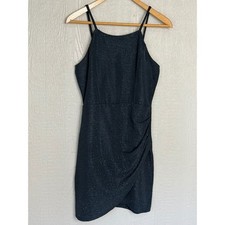 Bailey Blue Womens Glitter Mini Dress Navy Blue Ruched Tulip Hem Sleeveless M